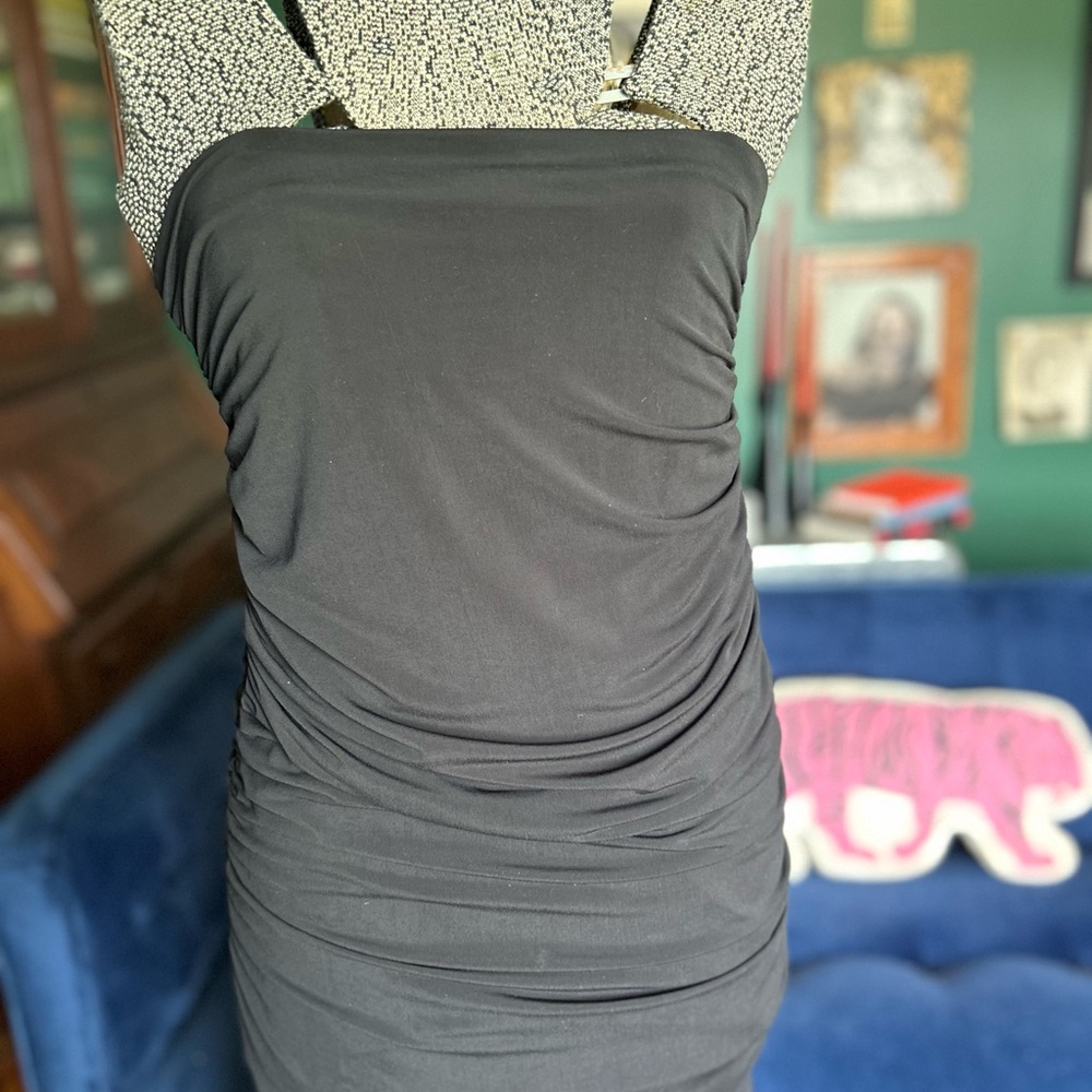 Black Strapless Ruched Dress